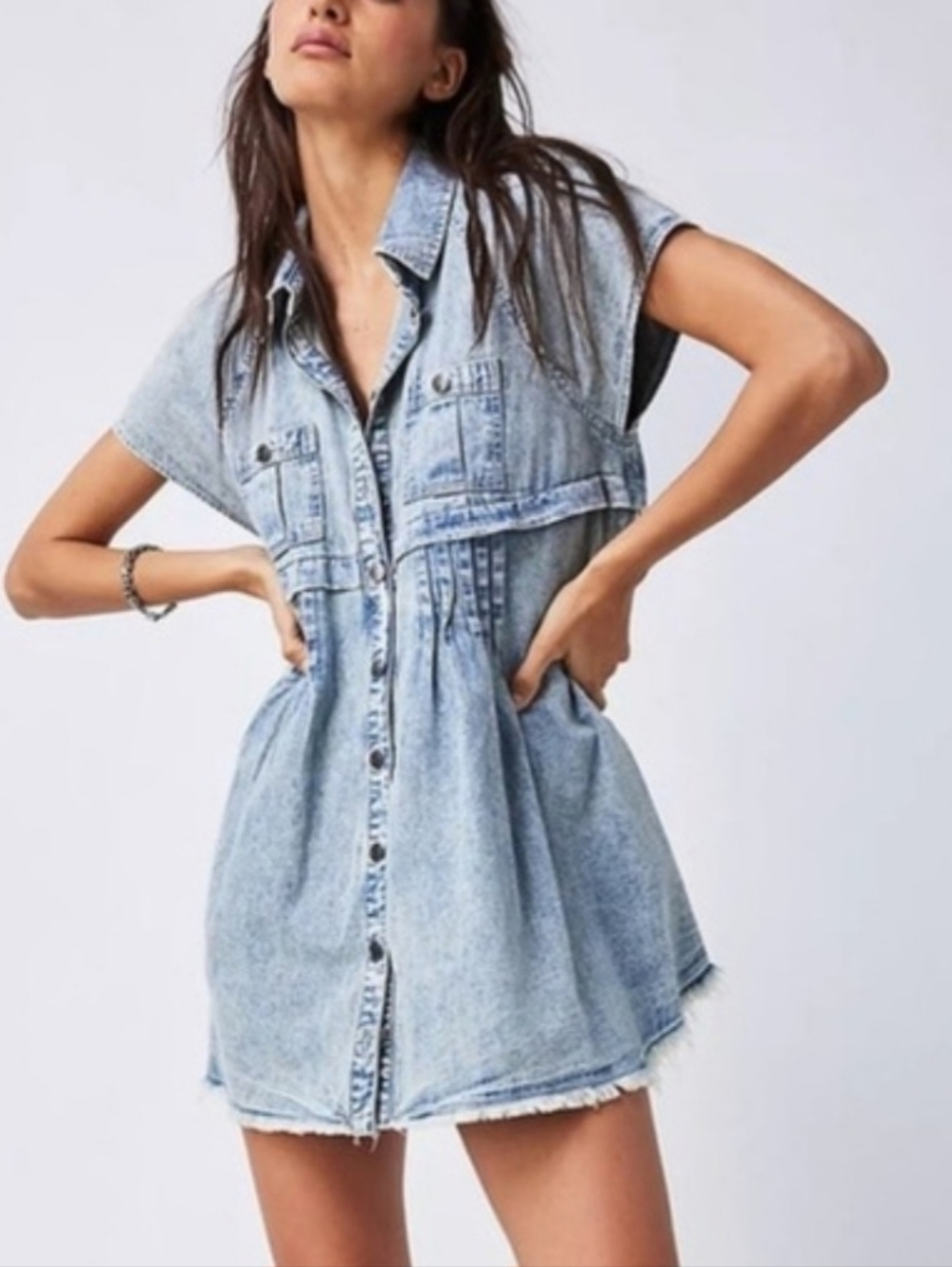 Free People Ronnie Denim Babydoll Mini Dress